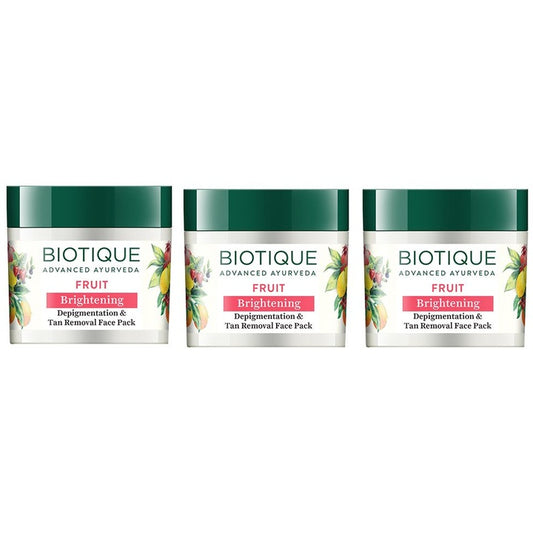 Biotique Set of 3 Fruit Brightening Depigmentation & Tan Removal Face Pack - 75 g each