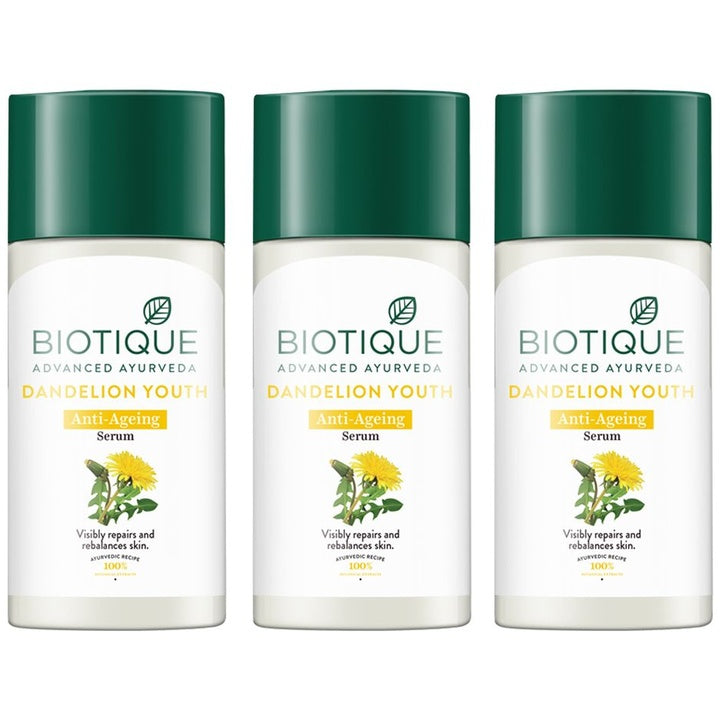Biotique Set of 3 Dandelion Youth Anti-Ageing Serum for Dull & Dry Skin - 40 ml each