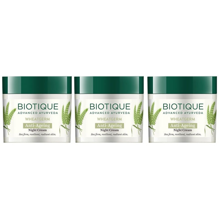 Biotique Set of 3 Wheatgerm Anti-Ageing Night Cream for Dull & Dry Skin - 50 g each