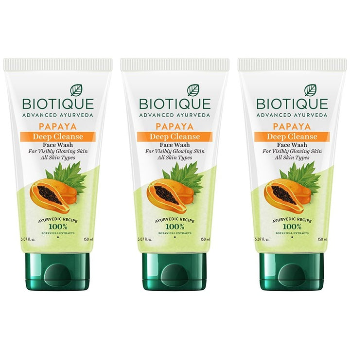 Biotique Set of 3 Papaya Deep Cleanse Visibily Glowing Skin Face Wash - 150 ml each