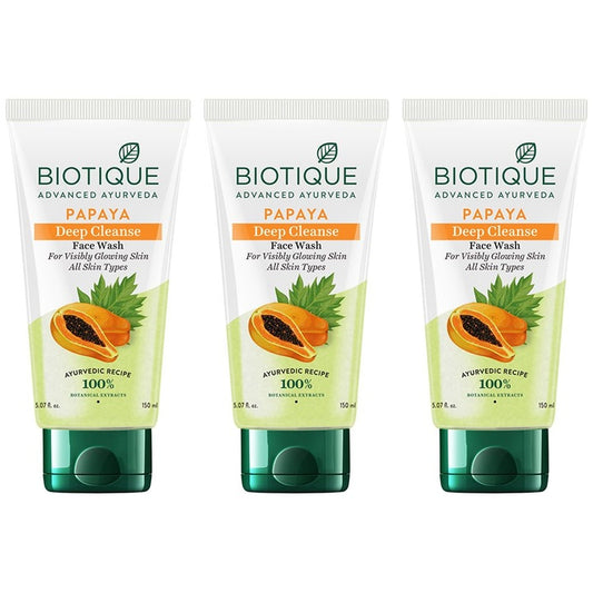 Biotique Set of 3 Papaya Deep Cleanse Visibily Glowing Skin Face Wash - 150 ml each