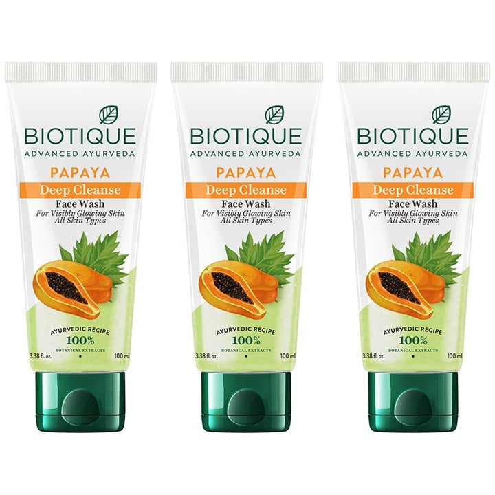 Biotique Set of 3 Papaya Deep Cleanse Visibly Glowing Skin Face Wash - 100ml each