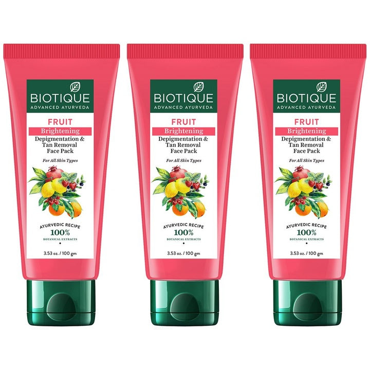 Biotique Set of 3 Fruit Brightening Depigmentation & Tan Removal Face Pack - 100g each