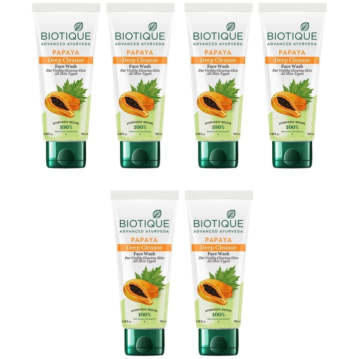 Biotique Set of 6 Papaya Deep Cleanse Visibly Glowing Skin Face Wash - 100ml Each