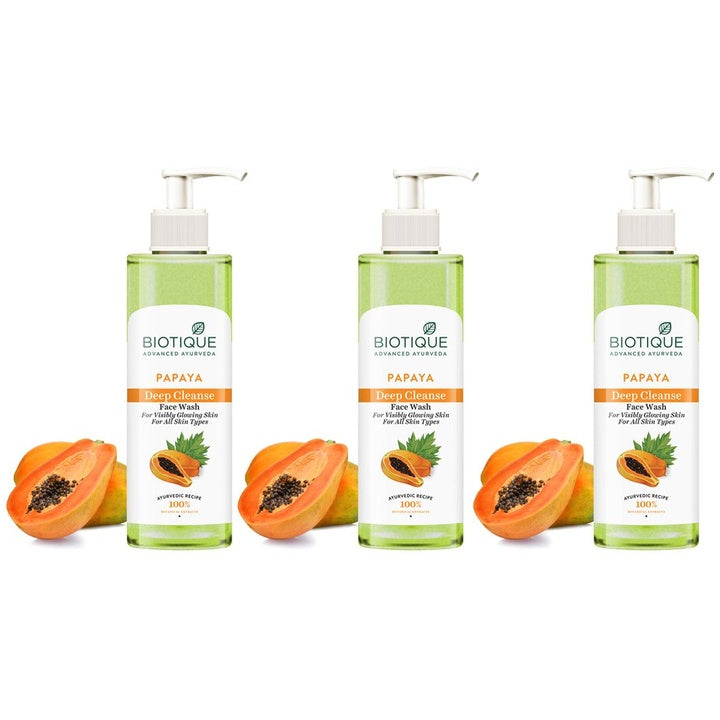 Biotique Set of 3 Papaya Deep Cleanse Visibly Flawless Skin Face Wash - 200ml each