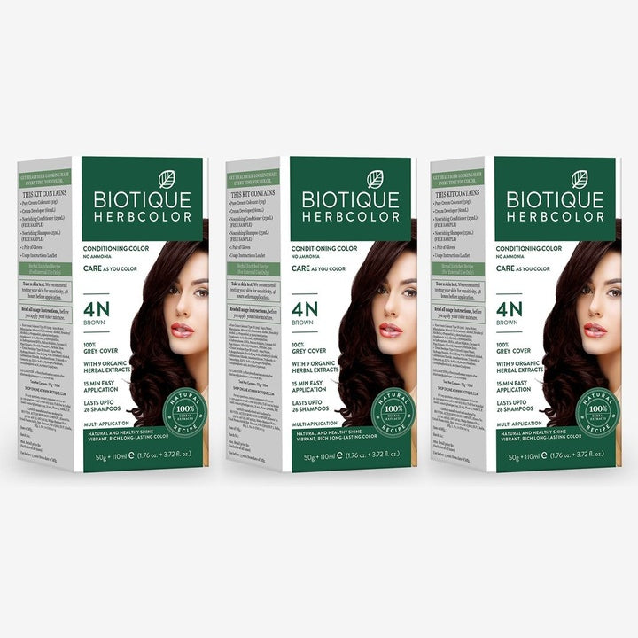 Biotique Set of 3 Herbcolor Sustainable Conditioning Hair Colour - Brown 4N