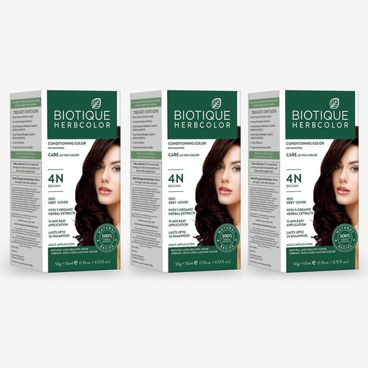 Biotique Set of 3 Herbcolor Sustainable Conditioning Hair Colour - Brown 4N