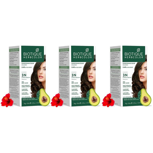 Biotique Set of 3 Herbcolor Sustainable Conditioning Hair Colour - Darkest Brown 3N