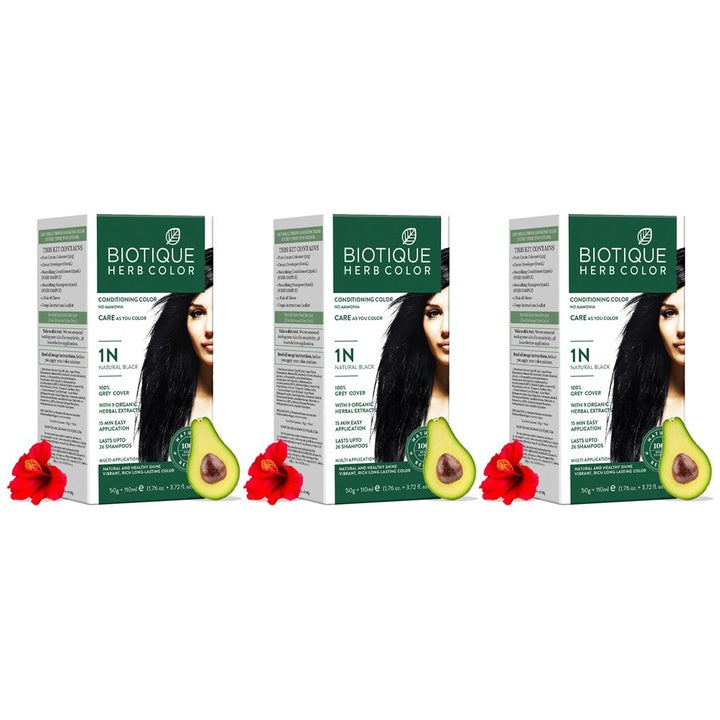 Biotique Set of 3 Herbcolor Conditioning Hair Colour - Natural Black 1N