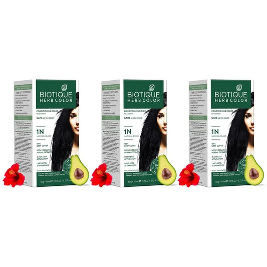 Biotique Set of 3 Herbcolor Conditioning Hair Colour - Natural Black 1N