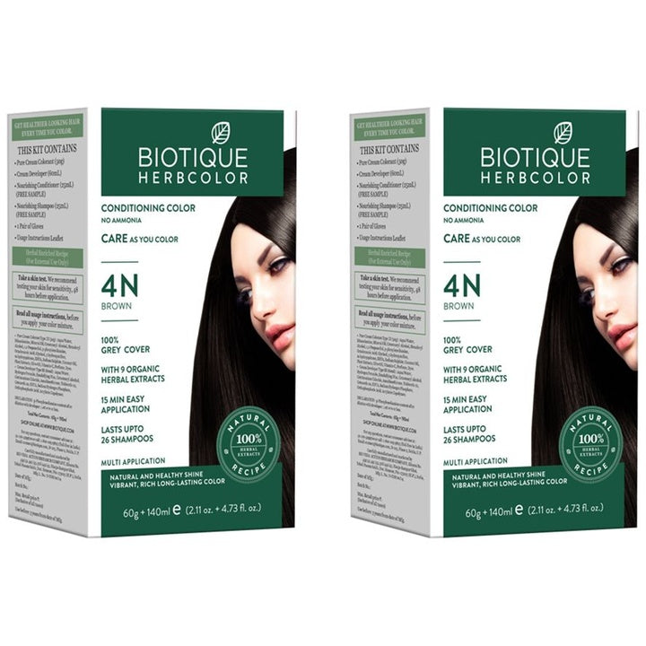Biotique Pack of 2 Herbcolor Hair Colour with Nourishing Conditioner & Shampoo - Brown 4N