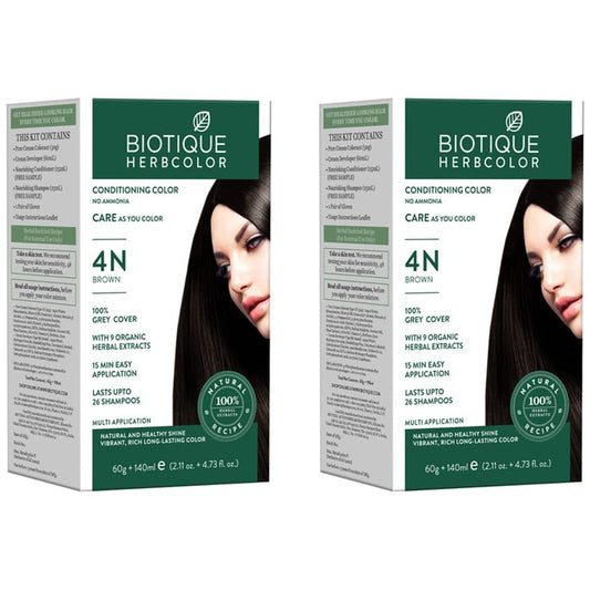 Biotique Pack of 2 Herbcolor Hair Colour with Nourishing Conditioner & Shampoo - Brown 4N