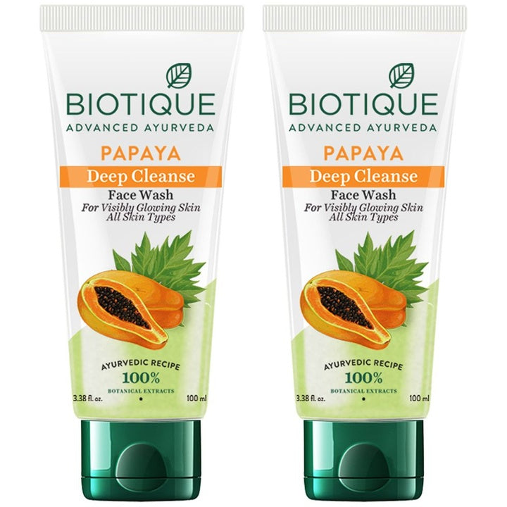 Biotique Set of 2 Papaya Deep Cleanse Visibly Glowing Skin Face Wash - 100ml Each