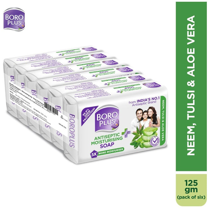 BOROPLUS Set of 6 Antiseptic & Moisturising Soap with Neem Tulsi & Aloe Vera - 125 g Each