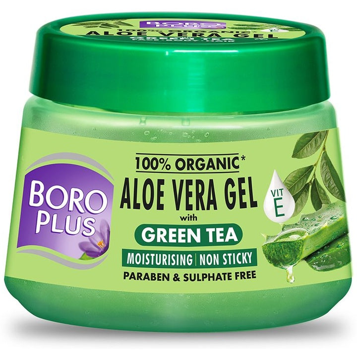 BOROPLUS 100% Organic Non Sticky Aloe Vera Gel with Green Tea - 200 ml