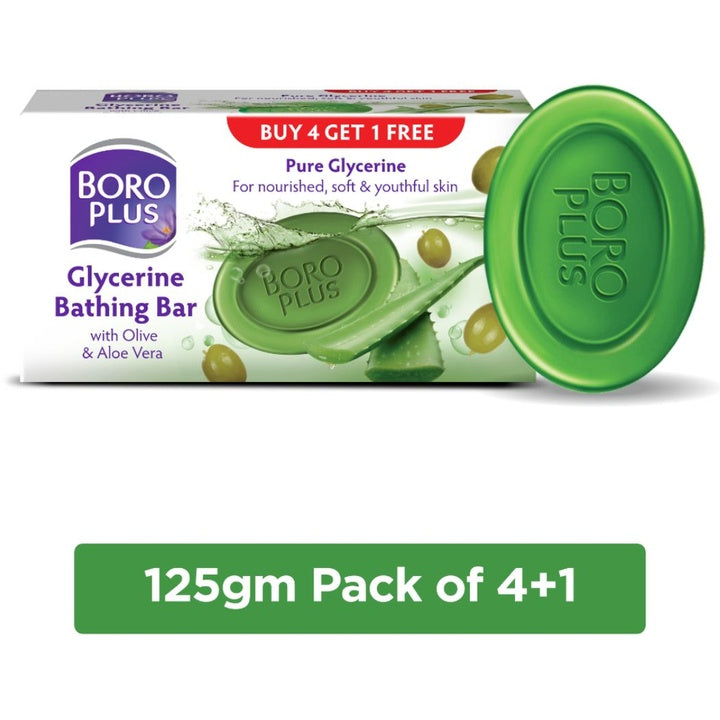 BOROPLUS Set of 5 Pure Glycerine Bathing Bar with Olive & Aloe Vera - 125 g Each