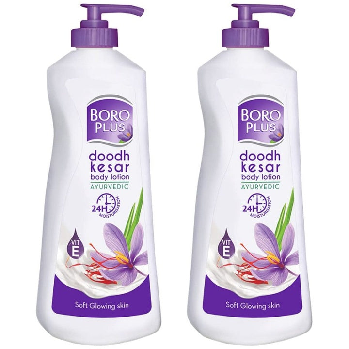 BOROPLUS Set of 2 Doodh Kesar Body Lotion with Vit E for Soft Glowing Skin - 400 ml Each