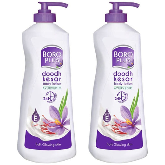 BOROPLUS Set of 2 Doodh Kesar Body Lotion with Vit E for Soft Glowing Skin - 400 ml Each