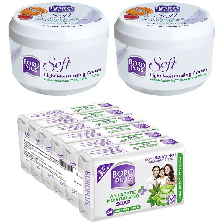 BOROPLUS Set of 6 Antiseptic Soap 125g each & 2 Soft Ayurvedic Antiseptic Cream 300ml