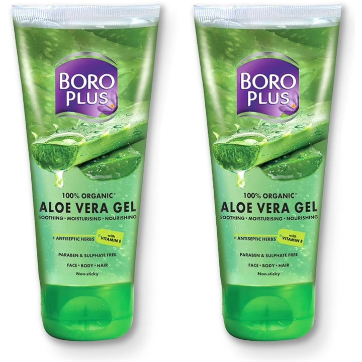 BOROPLUS Set of 2 Aloe Vera Organic Gel with Vitamin E & Antiseptic Herbs 150 ml each