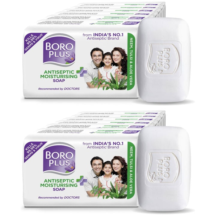 BOROPLUS Set of 12 Antiseptic & Moisturising Soap with Neem Tulsi & Aloe Vera - 125 g Each