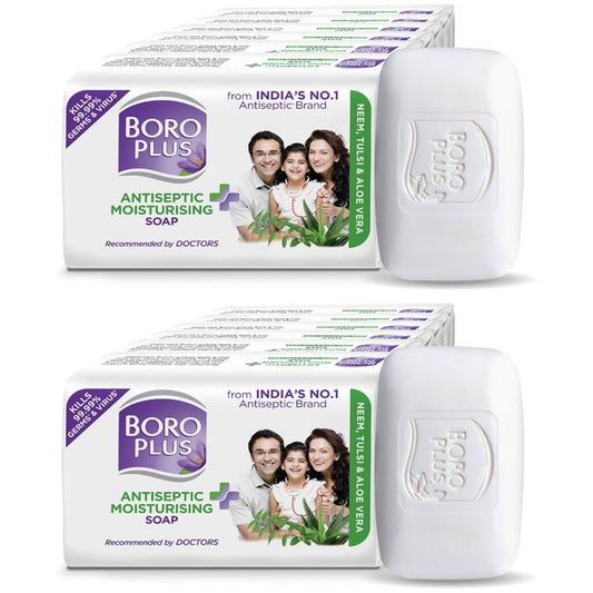 BOROPLUS Set of 12 Antiseptic & Moisturising Soap with Neem Tulsi & Aloe Vera - 125 g Each