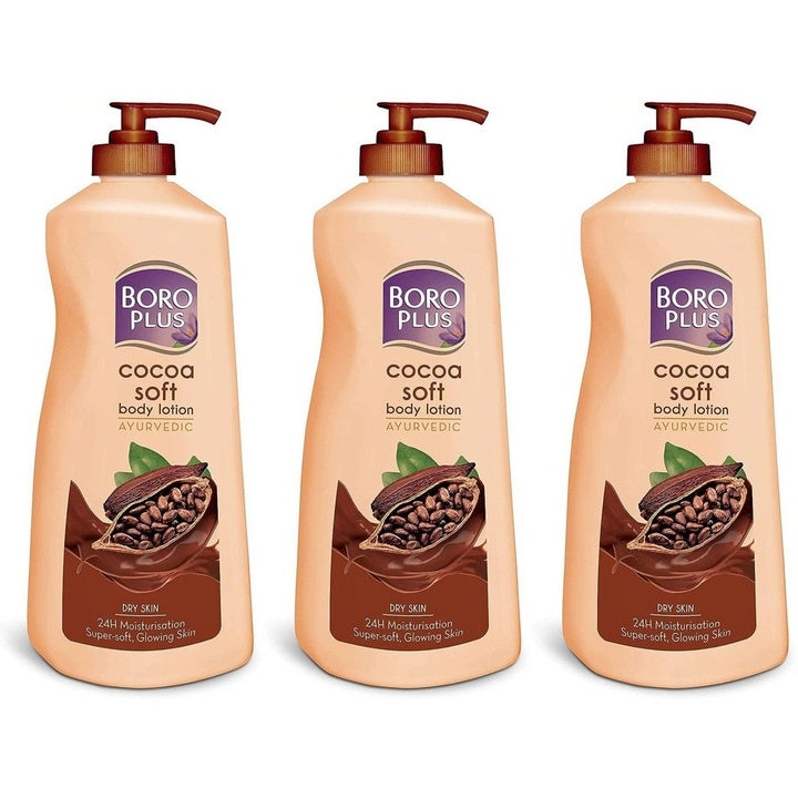 BOROPLUS Set of 3 Cocoa Soft Ayurvedic 24H Body Lotion For Dry Skin - 400ml each