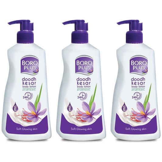 BOROPLUS Set of 3 Ayurvedic Doodh Kesar Body Lotion with Vitamin E - 600 ml Each