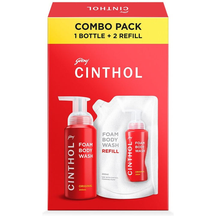 CINTHOL Original Foam Body Wash Combo Pack - 1 Bottle & 2 Refill - 200 ml Each