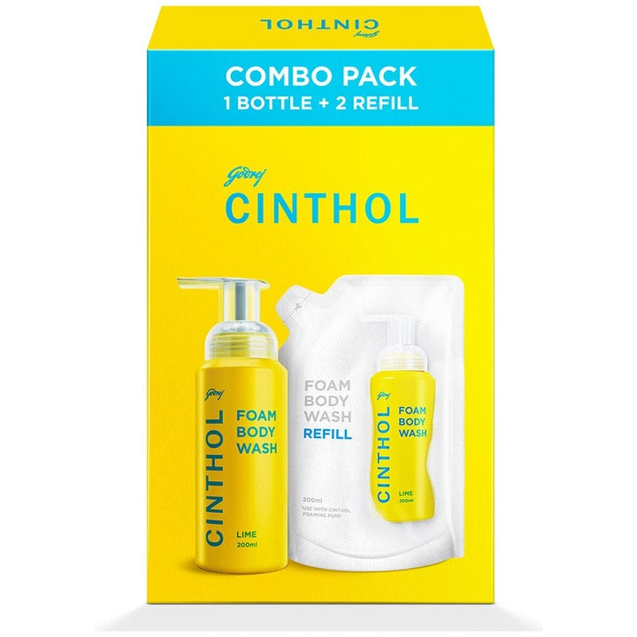 CINTHOL Lime Foam Body Wash Combo Pack - 1 Bottle & 2 Refill - 200 ml Each