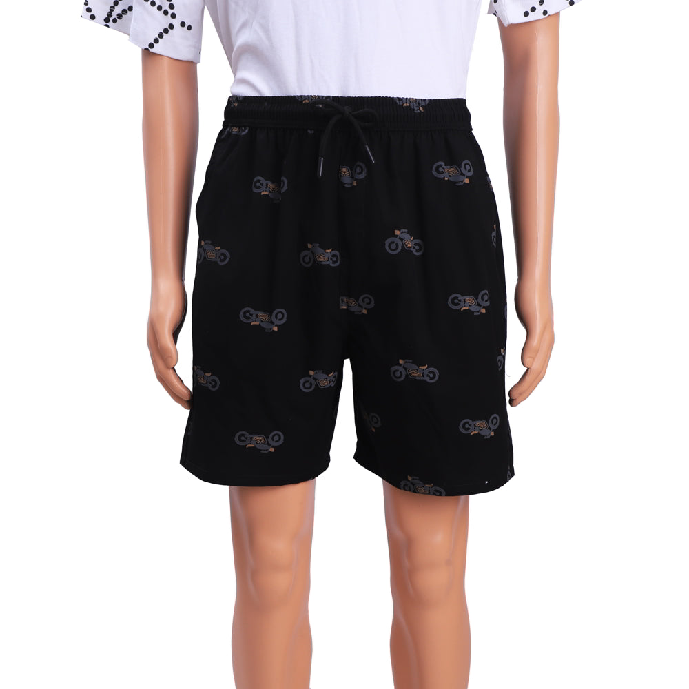 Di Cotone Men's Cotton Printed Shorts -Black (XXL) - Size M