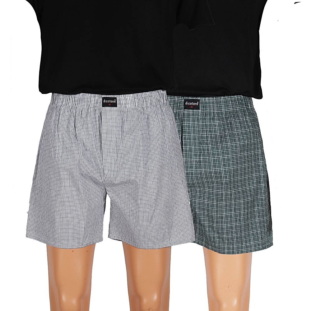 DI COTONE Mens Boxer pack of 2 - Green & White (XXL) - Size M