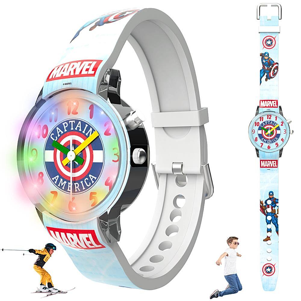 Disney Captain America Kids Analog Watch with Glowing LED Lights (3-12 Years) - 1 U