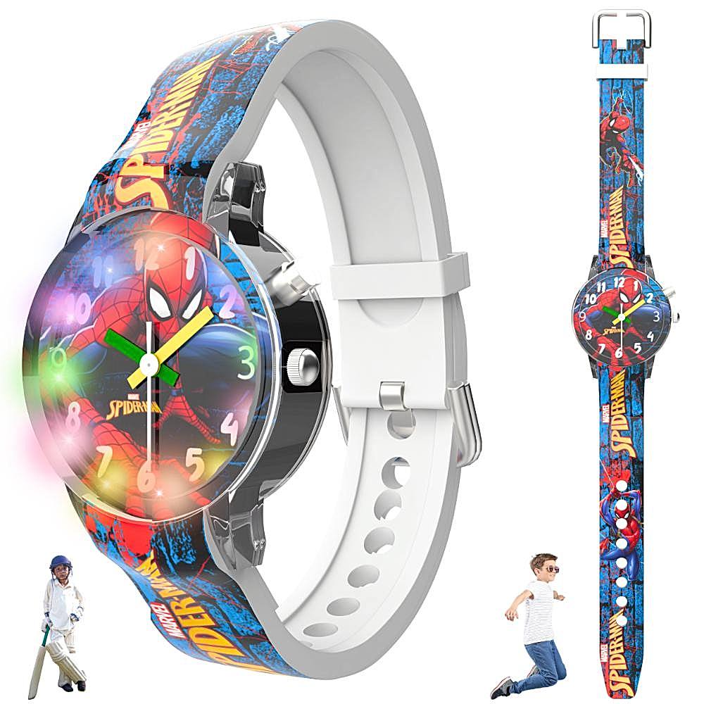 Disney Spider-Man Round Analog Watch for Kids with LED Light (3-12 Years) - 1 U