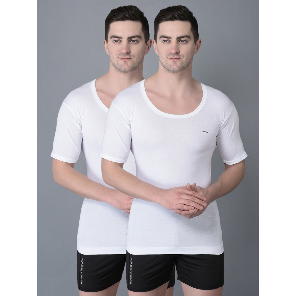 Dollar Bigboss Round Neck Sleeve White Men's Vest - 100 cm (XXL) - 2 Pieces - Size M