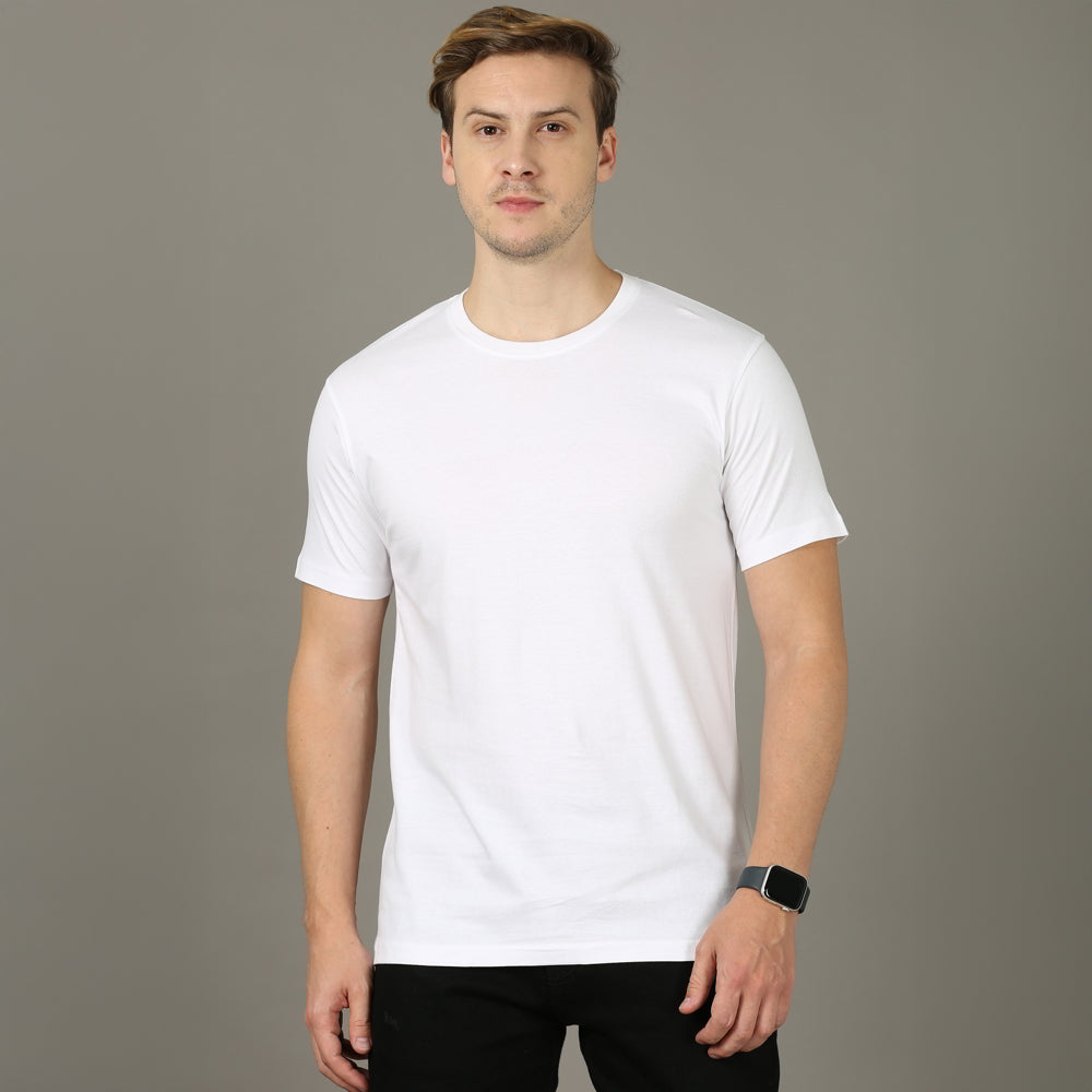 Plus Fit Plain T-Shirt For Men's (XXL) - White - Medium