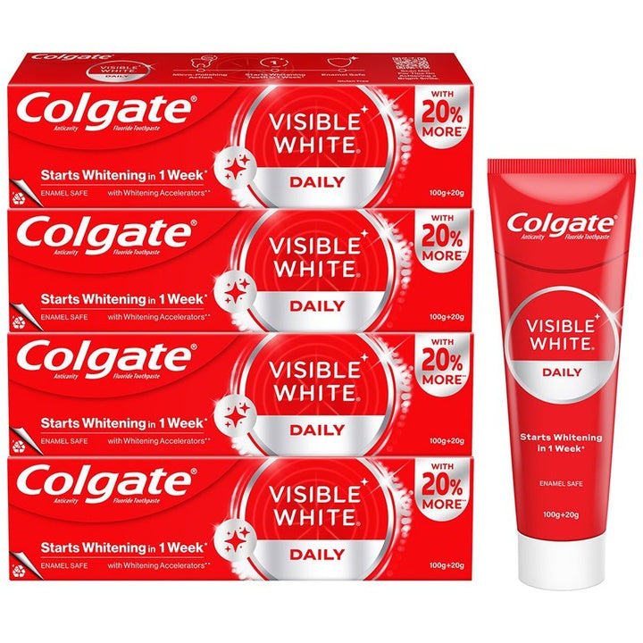 Colgate Set of 4 Visible White Teeth Whitening Toothpaste - Removes Stains - 120 g Each