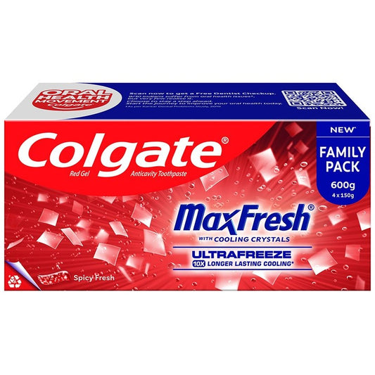 Colgate 4Pcs MaxFresh Red Gel Toothpaste Family Pack with Cooling Crystals - 150g each