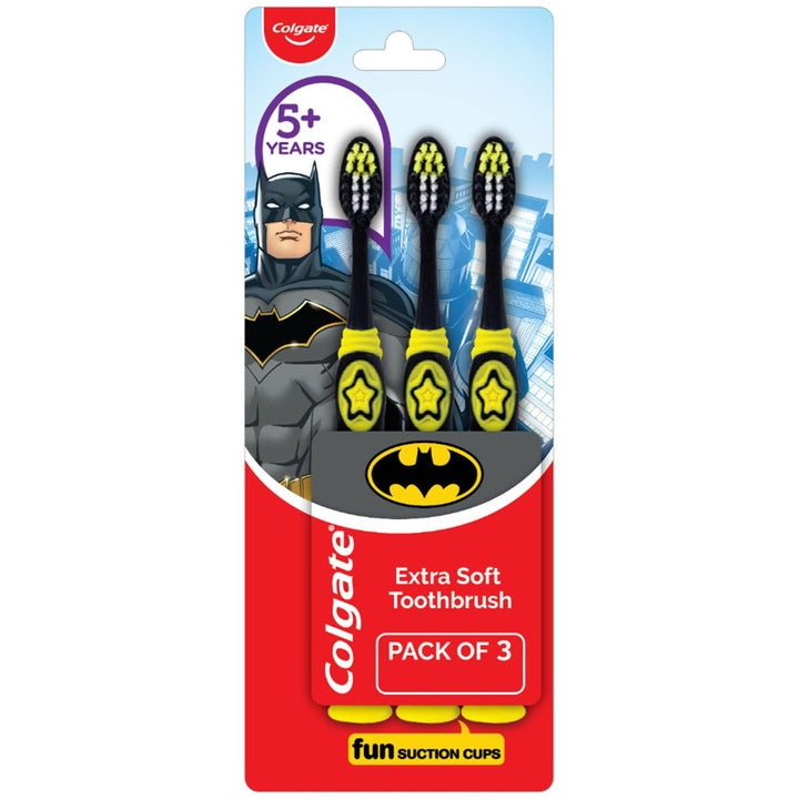 Colgate Kids 3 Pcs Batman Manual Extra-Soft Bristles Toothbrush & Built-In Tongue Cleaner