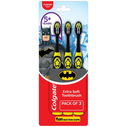 Colgate Kids 3 Pcs Batman Manual Extra-Soft Bristles Toothbrush & Built-In Tongue Cleaner