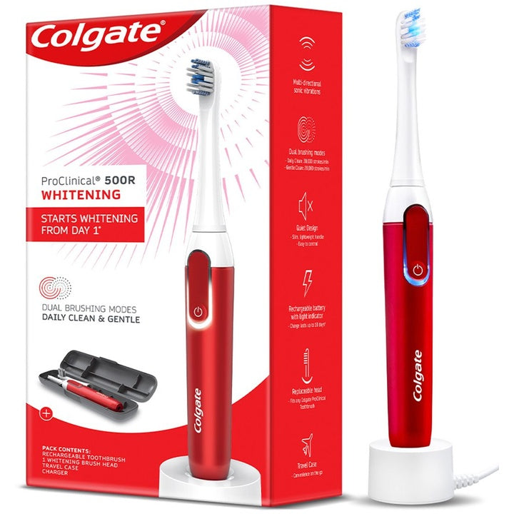 Colgate Proclinical 500R Whitening Rechargeable Sonic Electric Toothbrush - White & Maroon