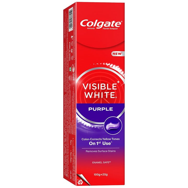 Colgate Visible White Purple Toothpaste and Toothbrush to Color-Corrects Yellow Tones 120g