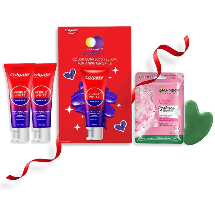 Colgate Visible White Purple Limited Edition K-Beauty Kit with Stone Massager & Face Mask