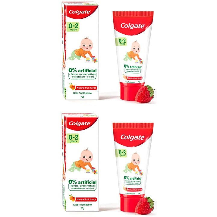 Colgate 0-2 Years Kids Set of 2 Natural Fruit Toothpastes To Clean Delicate Teeth - 70g