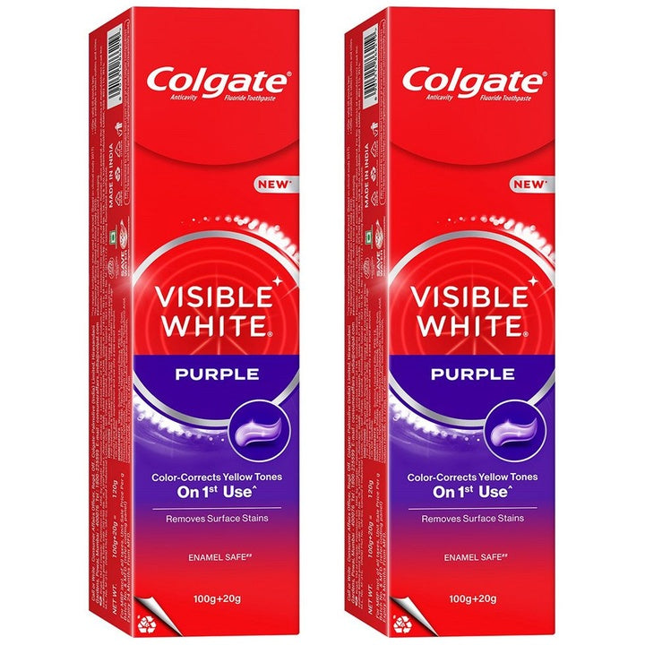 Colgate Set Of 2 Visible White Toothpaste - Color Corrects Yellow Tones - 100g+20g Each