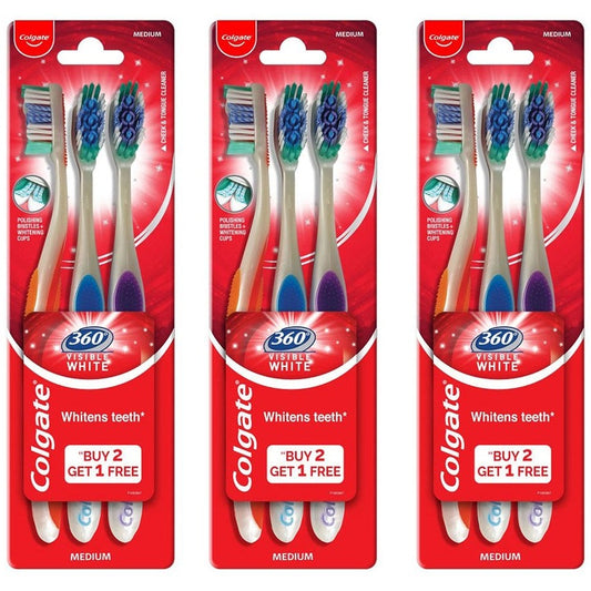 Colgate Set of 3 360 Visible White Toothbrush Combo - Buy 2 Get 1 Free