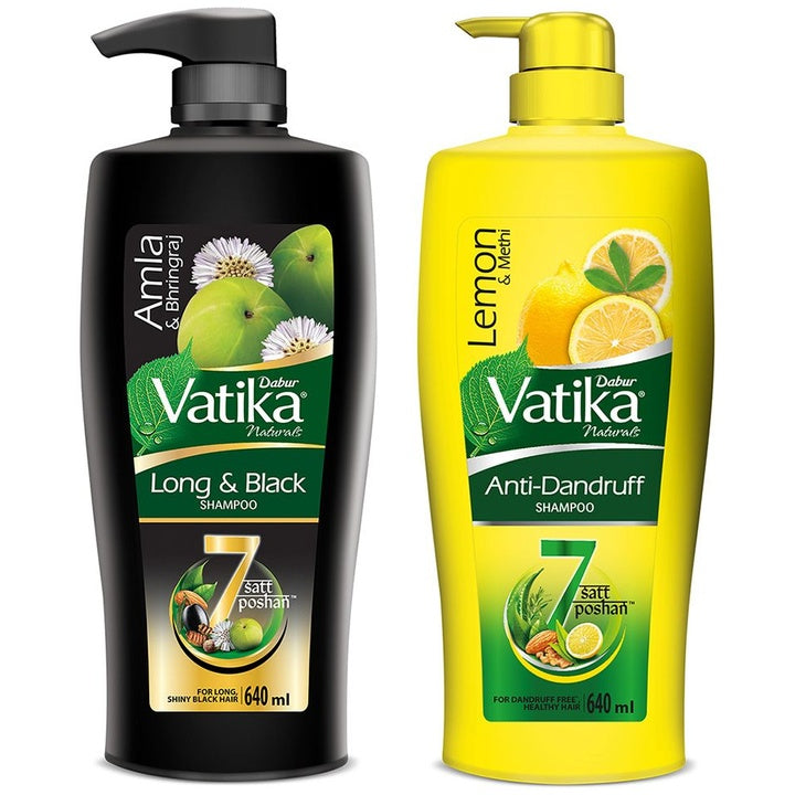 Dabur Vatika Lemon Anti-Dandruff Shampoo & Amla Long & Black Shampoo - 640ml Each