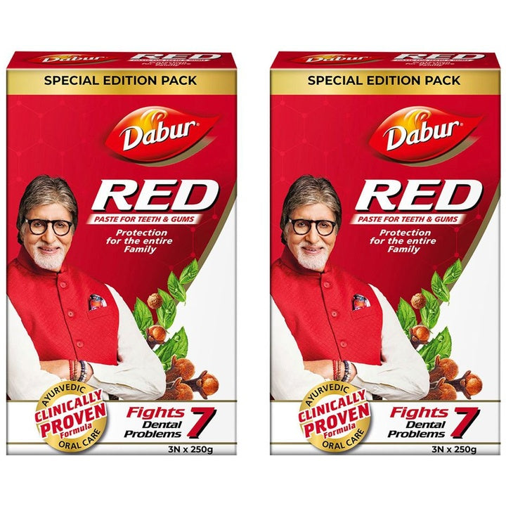 Dabur Set Of 2 Red Toothpaste 250g Each - 3 Pcs Each Pack