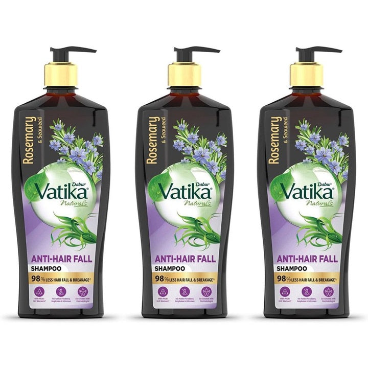 Dabur Set of 3 Vatika Naturals Rosemary & Seaweed Anti-Hair Fall Shampoo - 640ml each