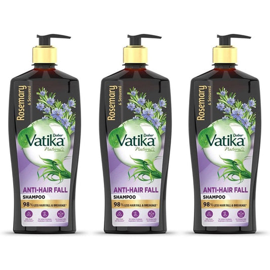 Dabur Set of 3 Vatika Naturals Rosemary & Seaweed Anti-Hair Fall Shampoo - 640ml each